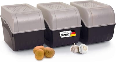 Aardappelbewaardoos | 3x groot 9L | PARELMOER Wit | Aardappeldoos | Stapelbare groentekist, uienkist, aardappelmand, fruitkist, aardappelkist, uienopslag, voedselcontainer, wortelen