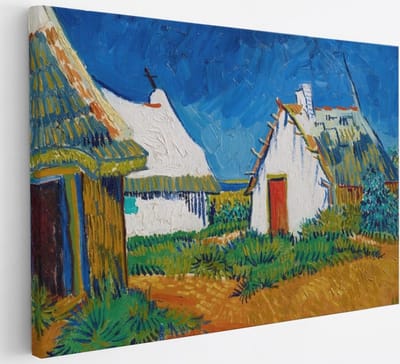 Saammp Canvas Schilderij - Drie witte huisjes in Saintes-Maries - Van Gogh - Oude Meesters - 30x20 - Foto op canvas - Wanddecoratie - muurdecoratie Woonkamer - Slaapkamer decoratie - Canvas Print