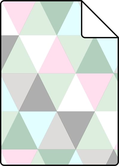 Proefstaal ESTAhome behang driehoekjes mintgroen, roze en grijs - 26.5 x 21 cm - 128706-S