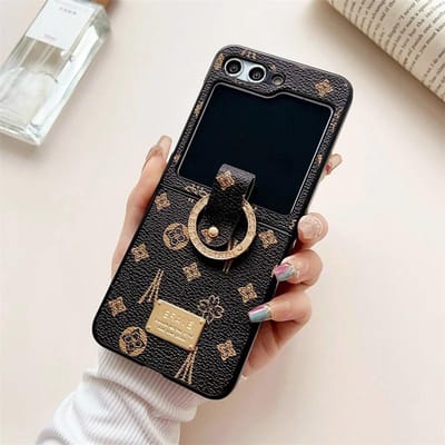 Luxe Retro Patroon Telefoonringen Hoes voor Samsung Galaxy Z Flip 5 4 3 5G Schokbestendig Ketting Armband Achterkant Vrouwen Cover For Z Flip 5