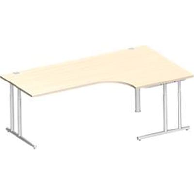 Schäfer Shop Select hoekbureau COMBITEC, 90° hoek rechts, C-poot, B 2000 x D 1200/800 x H 677-817 mm, ahorn/wit aluminium