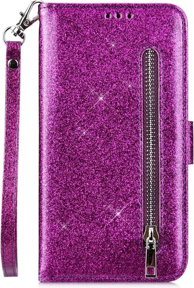 Portemonnee Hoesje - Wallet Case - Rits Sparkly Glitter - Telefoonhoes met Kord Geschikt voor: Samsung Galaxy S10 Plus - Paars