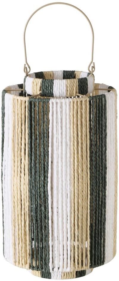 Windlicht Raffia Beige - Groen 40 cm