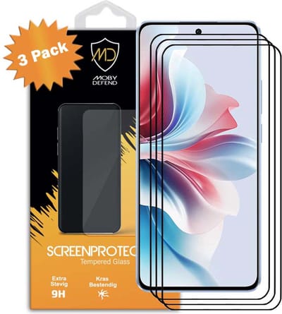 3-Pack MobyDefend Screenprotectors - Geschikt voor Oppo Reno11 F - Screensavers Met Zwarte Randen - Gehard Glas
