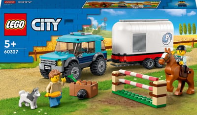 LEGO® City Paardentransportvoertuig 60327 bouwset; paardenspeelset voor kinderen vanaf 5 jaar met een SUV met paardentrailer plus een hindernis, 2 minifiguren en figuren van een paard en een hond (196 onderdelen)