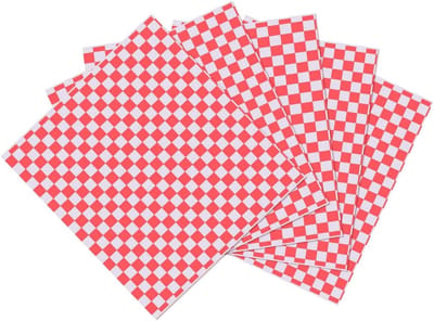 100 Vellen Chequered Deli Mand Liner en Voedsel Wrap Papier, Vetbestendig, Ideaal voor Broodjes, Hamburgers en Snacks, Rood en Wit