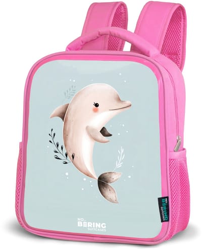 NoBoringSuitcases.com® - Rugzak roze - Schooltas meisjes - Beige dolfijn in blauw water - Kinder rugtas meisje - Boekentas kind - Kinderrugzak voor school - Schoolrugzak