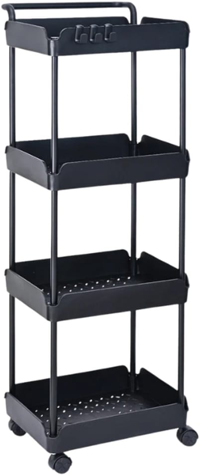 Bovista Bar Cart - Serveerwagen - Serveerkar - Keukentrolley - Drank Trolley - Keuken - Bijzettafel - Restaurant - Zwart - 4 Lagen