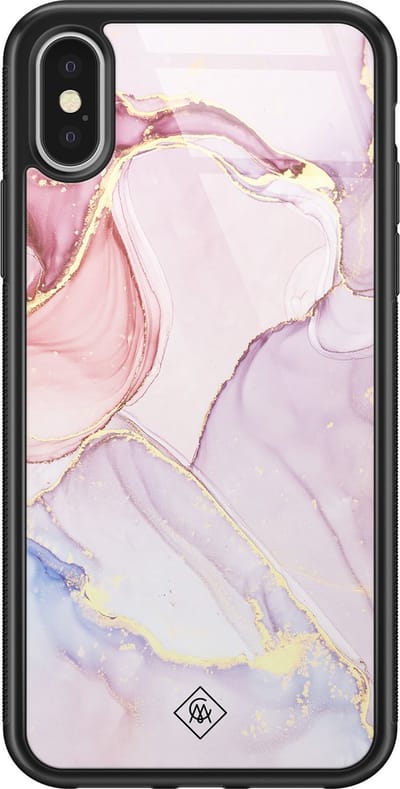 Casimoda® hoesje - Geschikt voor iPhone Xs - Marmer roze paars - Luxe Hard Case Zwart - Backcover telefoonhoesje - Paars