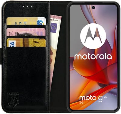 Rosso Element Geschikt voor Motorola Moto G75 | Wallet Book Case | Portemonnee Hoesje | 3 Pasjes | Magneetsluiting | Stand Functie | Zwart