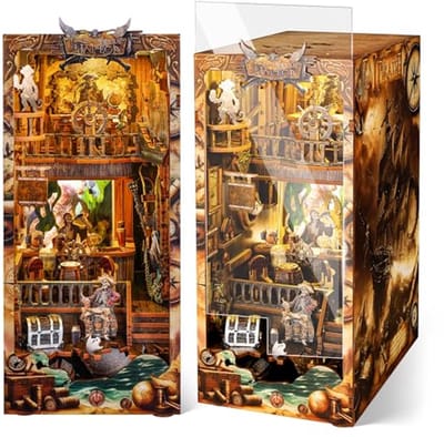 Houten Puzzel Kit - Miniatuur Poppenhuis - Boekenplank Decoratie - Met LED Licht - 17 cm - Nieuwe Wereld