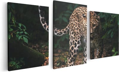 Artaza Canvas Schilderij Drieluik Luipaard In Het Bos - 120x60 - Foto Op Canvas - Canvas Print