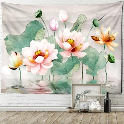 Dode Bladeren Lotus Koi Wandkleed Muurhanger Kunst Natuur Plant Hippie Tapiz Woondecoratie Achtergrond Stof 95x70cm white