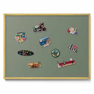 Tulup Magneetbord met Gouden Frame - Olijf Magneetbord Met Effen Achtergrond - 80 cm x 60 cm - Olijfkleur - Magnetisch Bord voor aan de Wand - Magneetbord met Effen Frame - Magnetisch Bord Decoratief