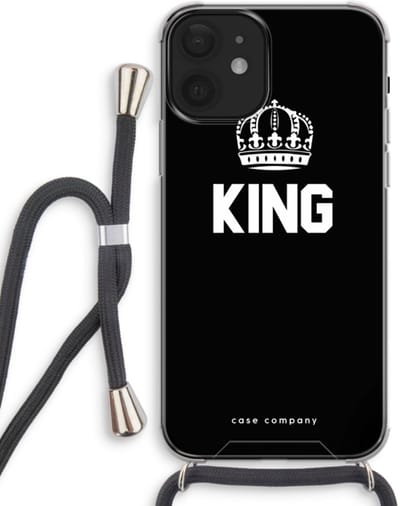 Case Company® - Hoesje met koord geschikt voor iPhone 12 mini hoesje met Koord - King zwart - Telefoonhoesje met Zwart Koord - Bescherming aan alle Kanten en Over de Schermrand