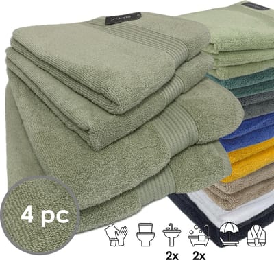iSleep Terry Badtextiel - Voordeelset (4 delig) - 2x Handdoek 60x110 cm - 2x Badlaken 70x140 - Licht Groen