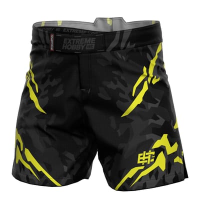 Extreme Hobby Athletic MMA Shorts – Black Panther Collectie 2025 – Zwart/Geel – Professionele Vechtsport Broek voor MMA, BJJ & Cross-training – Rip-stop & 2-Way Stretch