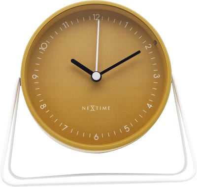 NeXtime Berlin Table – Tafelwekker – 14 × 13 × 7 cm – Metaal – Geel – Stil