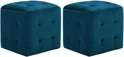 Zitpoef Set - Voetenbank Kruk - Extra Zitting - Fluweelzachte Bekleding - 30x30x30 cm - Blauw