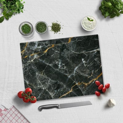 Zwart Marmer Met Bruine Strepen Tempered Glas Snijplank 30cm × 40cm - Glassnijplank