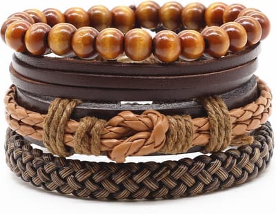 Amanto Armbanden Ciciel - Kralen - Touw - Leer - 4-delig - Aanpasbaar