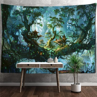 Tapisserie murale psychédélique Jungle House Sorcellerie Style bohème Hippie Tapiz Art Esthétique Chambre Décoration d'intérieur 95x70cm
