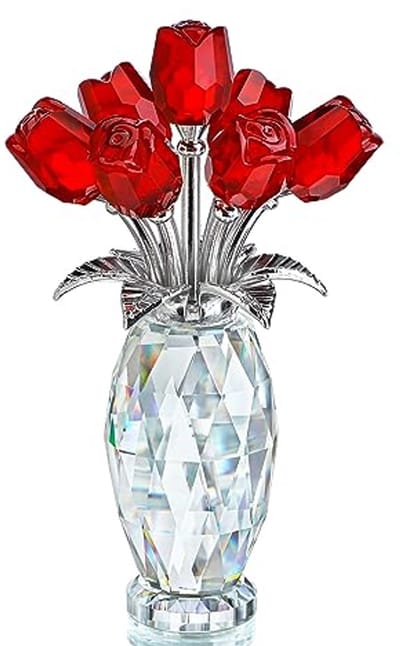 Rode Kristallen Roos - Glazen Bloem Ornament voor Moederdag, Valentijnsdag, Kerstmis en Jubileum