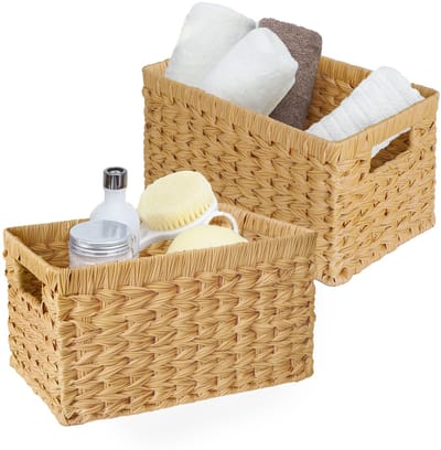 Unyqoos ® Decoratieve Gevlochten Opbergmanden Set voor Badkamer en Woonkamer met Handvatten