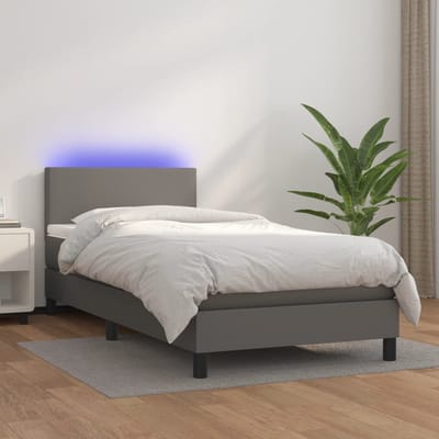 vidaXL - Boxspring - met - matras - en - LED - kunstleer - grijs - 80x200 - cm