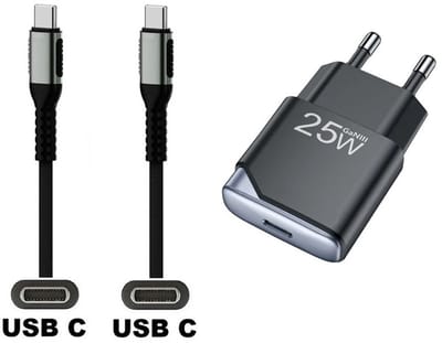 OneOne 25W snellader + 0,25m sterke USB C naar C kabel. GAN lader. PD PPS oplader adapter past op Samsung Galaxy M06, M42, M20, M31s, M32, M33, Xcover 5, Xcover 6 Pro, Xcover 7 / 7 Pro, Xcover Pro, Xcover FieldPro