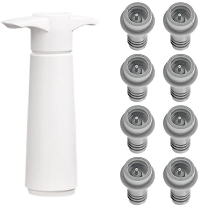Dailygoods- Vacuümpomp - Wijnaccessoires - 1 stuk - 8 Wijnpluggen - Roestvrij Staal - Siliconen - Eenvoudig te bedienen - Wijnpomp