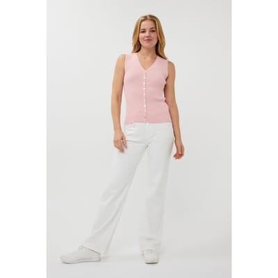 EsQualo Top Slv/lss V-neck Buttons Light Pink Größe: S | Tanktops Outlet | Damen | Rosa