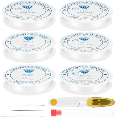 Dailygoods - 6 rollen elastisch garen voor armbanden, transparante elastische draad voor het maken van sieraden, kralen (0,4/0,5/0,6/0,7/0,8/1 mm x 4 m)