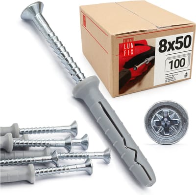 LUN FIX - Schlagdübel 8x50mm - 100 Stük - Nageldübel - Schnellmontage Dübel - Rahmendübel