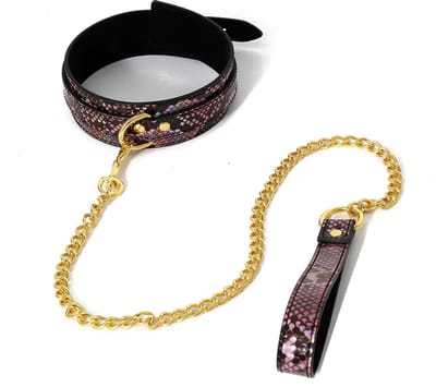 Smart Moves - Collar met Gouden Ketting - PU Leer - Slangenprint Roze