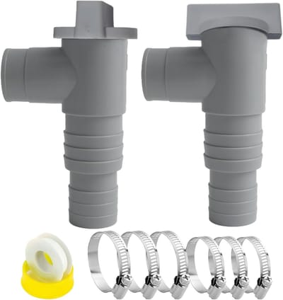 Afsluitklep voor zwembaden met 32 mm slangverbinding, onderhoudsaccessoires voor zwembaden, PVC buis, 6 slangklemmen voor bovengrondse zwembaden en zwembadpompen