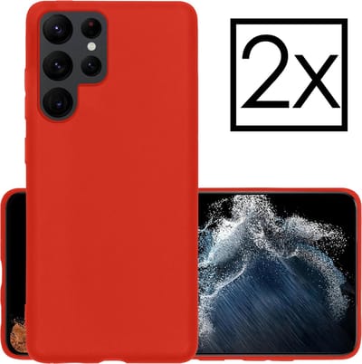 Hoesje - 2 Stuks - Geschikt voor Samsung Galaxy S22 Ultra - Sterk & Shockproof - Case Siliconen - Back Cover - Telefoon Hoes - Rood