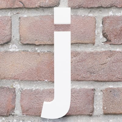 Huisnummer Arial j wit - Maat: Klein (10 cm) - blinde bevestiging - Huisnummerbord