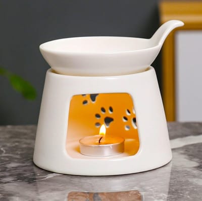 etherische oliebrander, BAOBYAO Wax Melt Branders Luchtbevochtiger Yoga Aromatherapie Geurverspreider Kaarsenhouder voor Woonkamer, Slaapkamer, Kantoor Decoratie (Wit, 10,5 x 10,5 x 12,5 cm