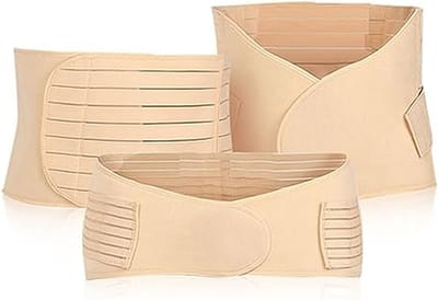 3-in-1 postpartum riem voor dames, recovery buik/taille/bekkenriem, hoge elastische postnatal buikband na de geboorte de pijn verlichten, ondersteuning herstel heupriem, Beige, M