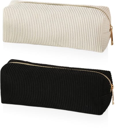 Zeynomax - Geribbelde Make-uptas - Draagbare Opbergtas - Grote Capaciteit - Wit en Zwart - Toilettas - Perfect voor Reizen en Thuisgebruik - 2 Stuks