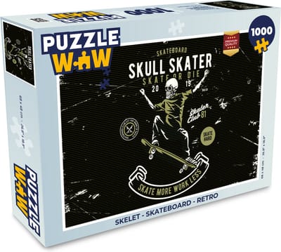 Puzzel Skelet - Skateboard - Retro - Legpuzzel - Puzzel 1000 stukjes volwassenen