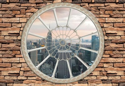 Fotobehang Stone Wall City New York Skyline | XL - 208cm x 146cm | 130g/m2 Vlies