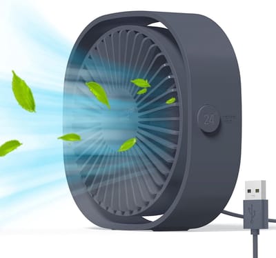 StayPowered Mini-USB-Ventilator - Krachtige en Stille Koeling - Compact en Lichtgewicht - Draagbaar Ontwerp - 3 Snelheden - Perfect voor Bureau, Reizen en Outdoor - Inclusief USB-kabel - Grijs - Levering Sneller dan Aangegeven!