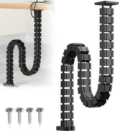 Kabelgoot voor Bureau, Kabelgeleiding en Kabelbeheer, 125 cm, Flexibele Kabelketting voor Verstelbare en Vaste Bureaus, Zwart