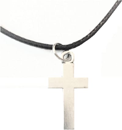 Kruis- 24 mm- zwart koord 45 cm- Tibetaans zilver- Charme Bijoux