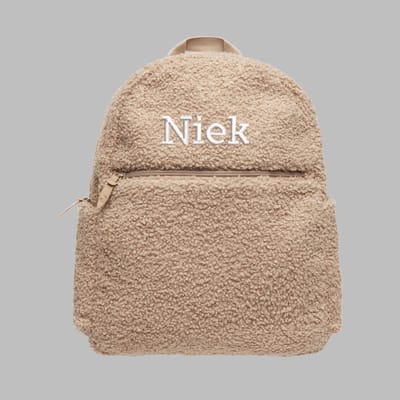 Luiertas Rugzak met naam - Boucle Biscuit - Met verschoningsmat - gepersonaliseerd - geborduurd -38x30x13cm - Verzorgingstas