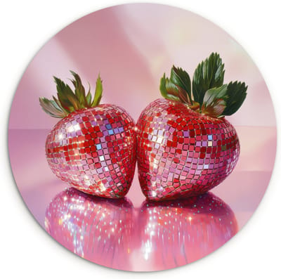 WallCircle® Wandcirkel 30x30 cm - Muurcirkel Disco - Fruit - Glitter - Strawberry - Muurdecoratie woonkamer - Wanddecoratie keuken - Kamer decoratie accessoires - Ronde schilderijen