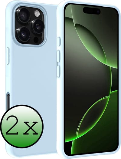 Hoesje 2 Stuks - Geschikt voor Apple iPhone 16 Pro - Sterk & Shockproof - Case Siliconen - Back Cover - Telefoon Hoes - Lichtblauw