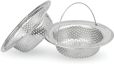 Roestvrij Staal Afvoerputstop met Handvat - 11 x 7,5 x 2 cm - Pack van 2 - Bescherming tegen Vastzittende Afvoeren - Geschikt voor Keuken, douche en Wastafel